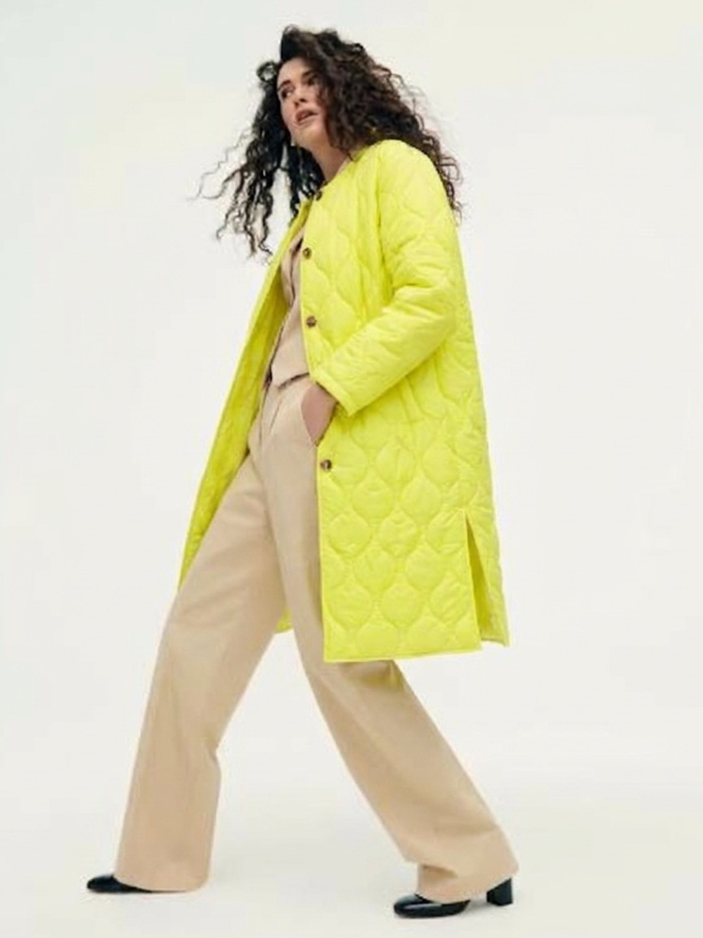 Eilly Bazar Neon Yellow Quilted Puffer Jacket Medium NWT Spring Coat Lightweight